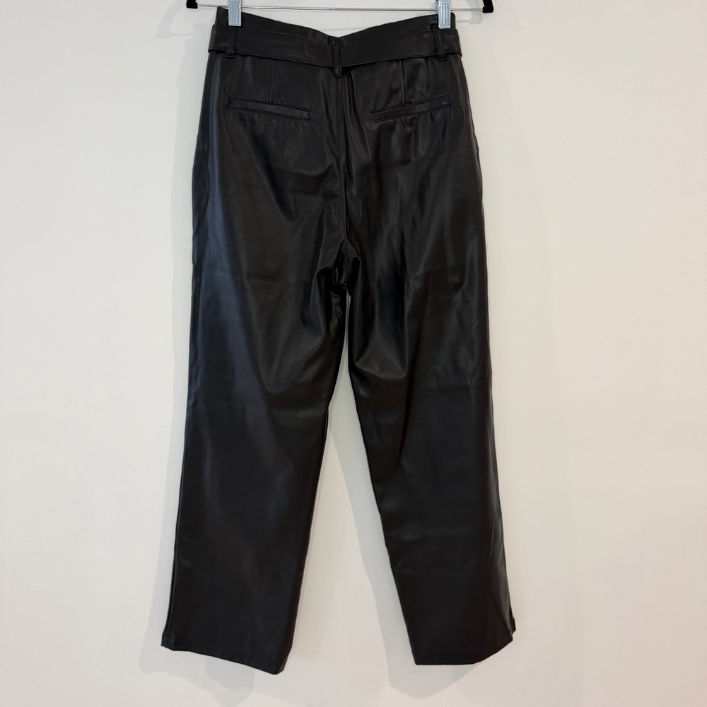 Who What Wear Black Faux Leather Belted Pleated Trousers Size 2 - Picture 4 of 7